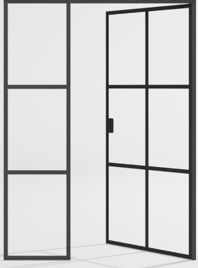 Newyorker dør m. sideparti, efter ønskede mål. Bredde: 110-140, Højde: 190-230 i stål - 6,38 mm sikkerhedsglas og glaslister.