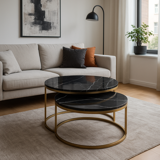 S&M - Marmor Sofabordssæt Ø90 & Ø70 Axarquia
