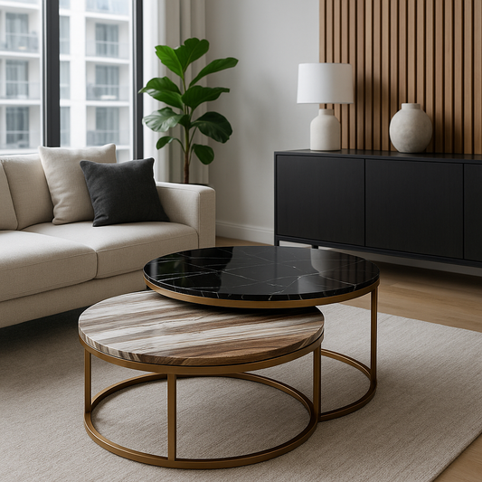 Steel & Marble - Marmor Sofabordssæt Sort/brun