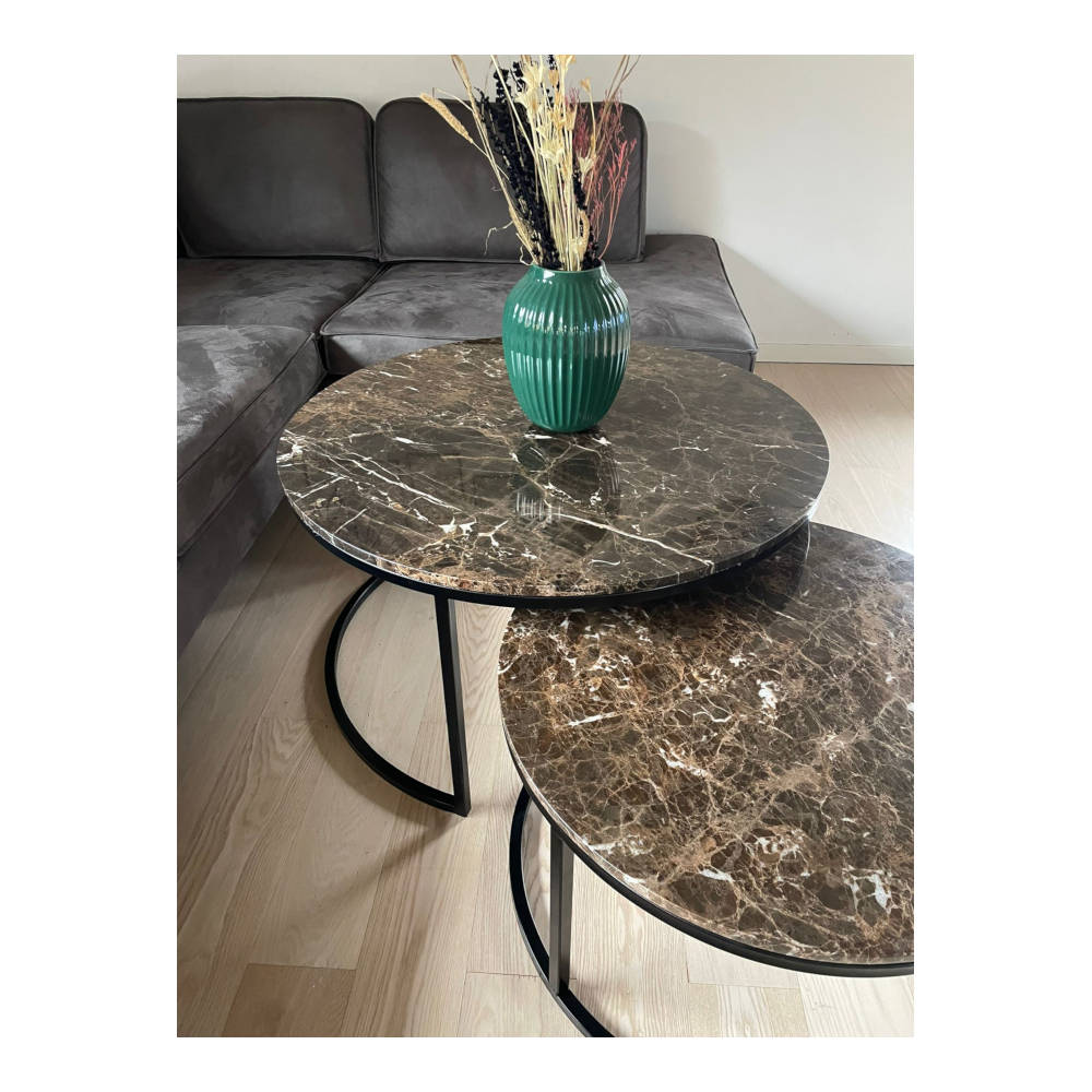 S&M - Marmor Sofabordssæt Ø90cm og Ø70cm