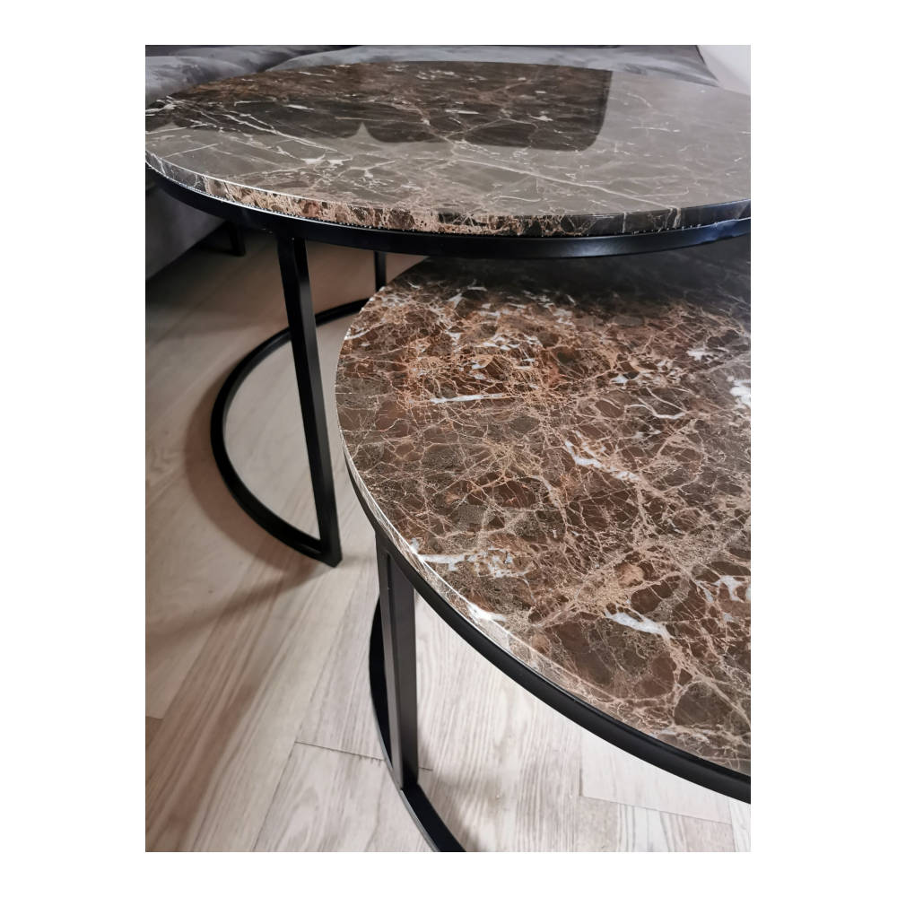 S&M - Marmor Sofabordssæt Ø90cm og Ø70cm
