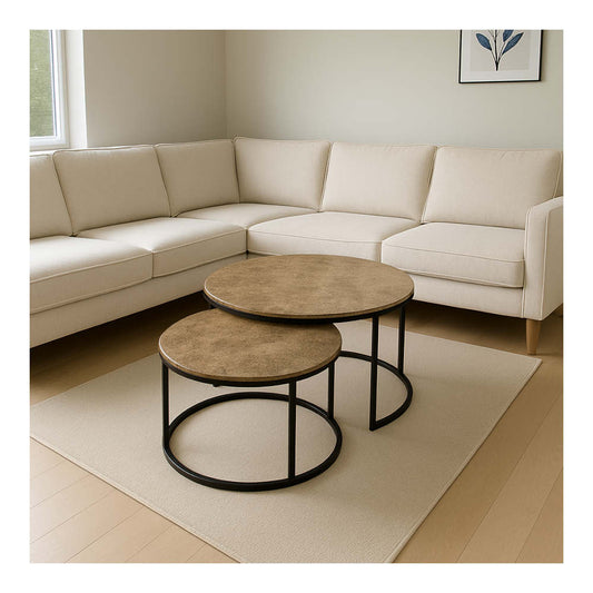 S&M - Marmor Sofabordssæt Ø90/Ø70cm Emperador Light