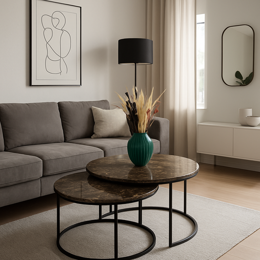 S&M - Marmor Sofabordssæt Ø90cm og Ø70cm