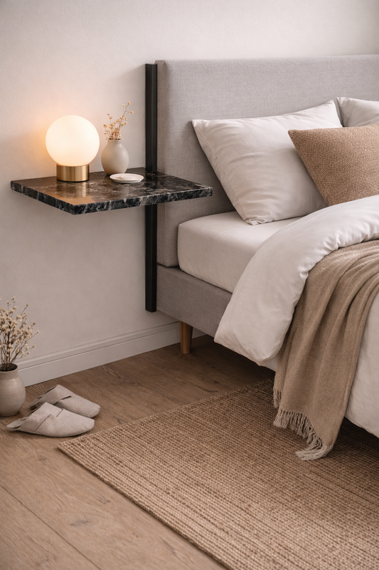 S&M - Marmor Sengebord væghængt 40x30cm Emperador Dark