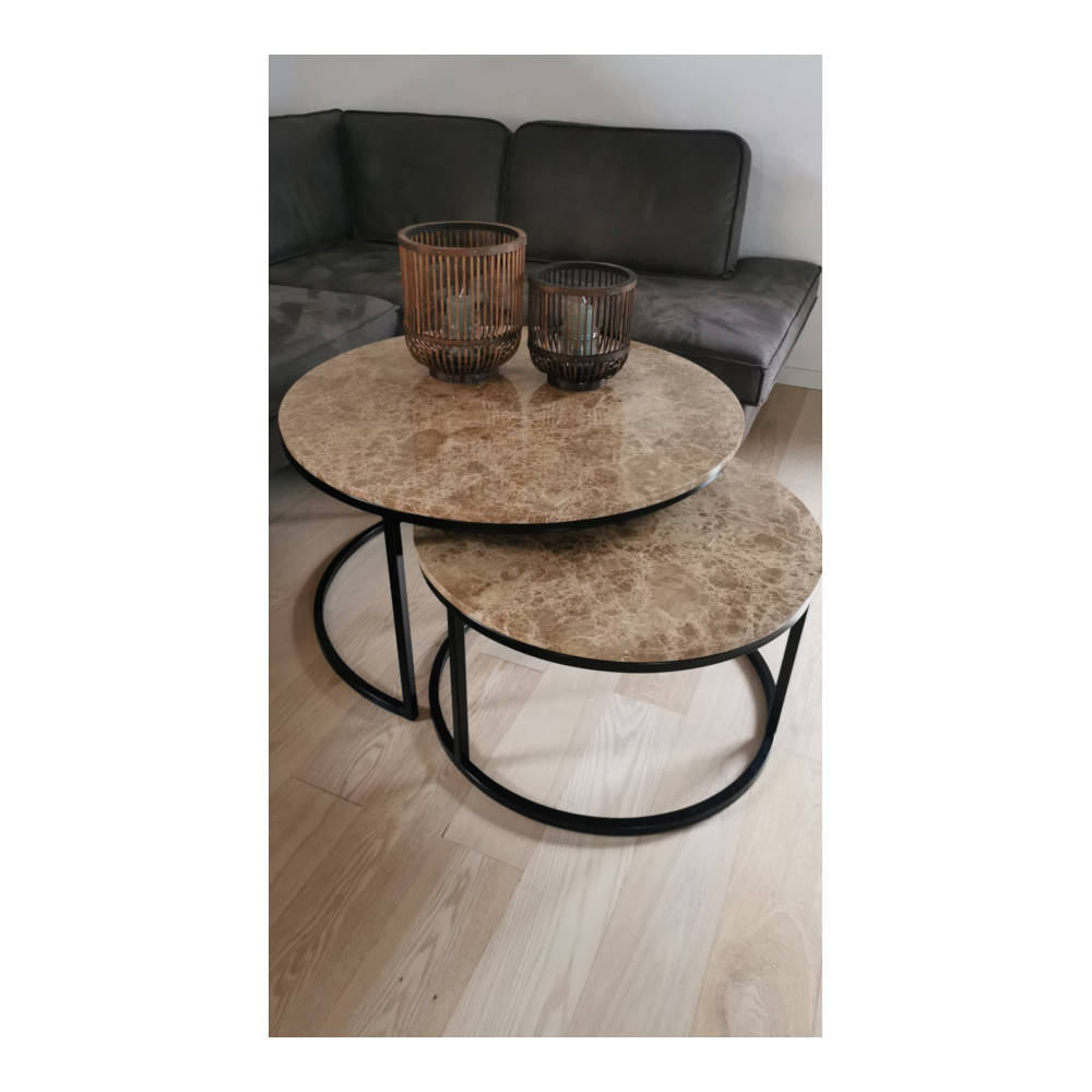 S&M - Marmor Sofabordssæt Ø90/Ø70cm Emperador Light