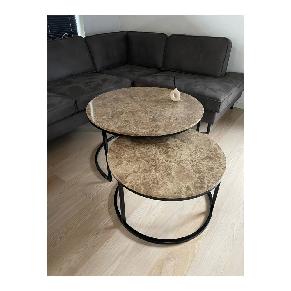 S&M - Marmor Sofabordssæt Ø90/Ø70cm Emperador Light