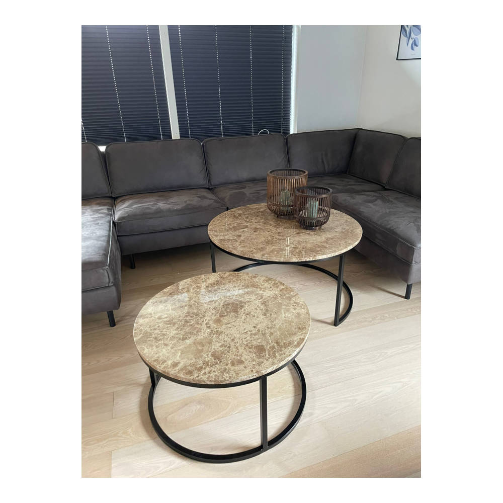 S&M - Marmor Sofabordssæt Ø90/Ø70cm Emperador Light